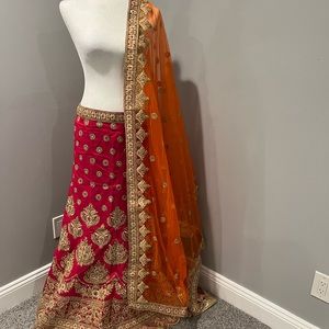 Hot pink semi stitched lehenga